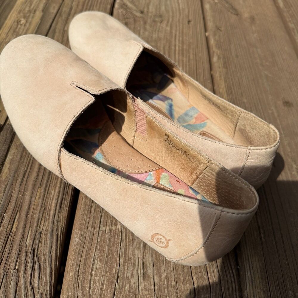 Born Womens Sebra Loafers Size 8M Beige Leather Comfort Casual Flats Shoes